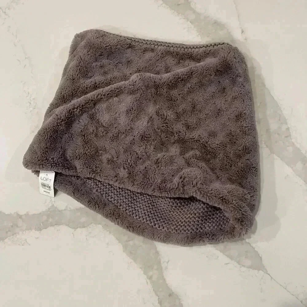 Loft NWT Faux Fur Muff Scarf Brown Patterned Faux Fur Thick Knit Inside Cozycore